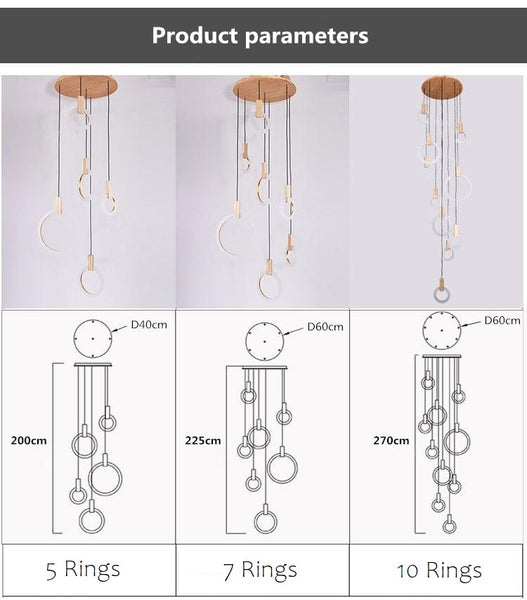Lights of Scandinavia - Halo - Wood acrylic lighting design chandelier pendant LED light source. Stair case lighting.