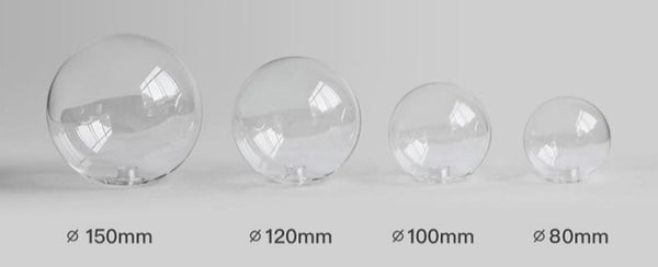 Lights of Scandinavia - Macrocosm - Modern hanging glass ball LED lighting. Nordic style chandelier for dining rooms, bars, restaurants or why not at the coffee shop? 2 sizes - 90 or 120cm width. 7 Heads - Width 90cm, Height 30cm, 7x5W + 17W 10 Heads - Width 100cm, Height 30cm, 10x5W + 17W