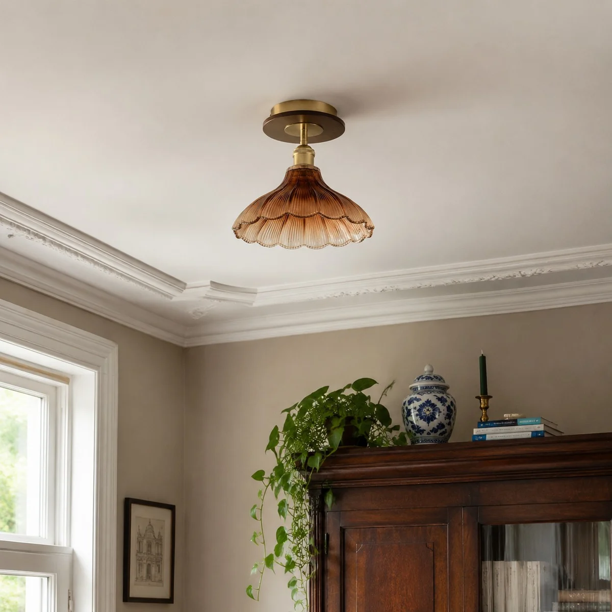 Ribbed glass ceiling light detail 2