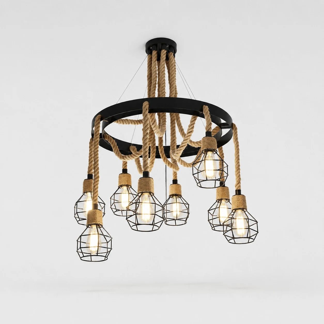 Rustic farmhouse rope chandelier