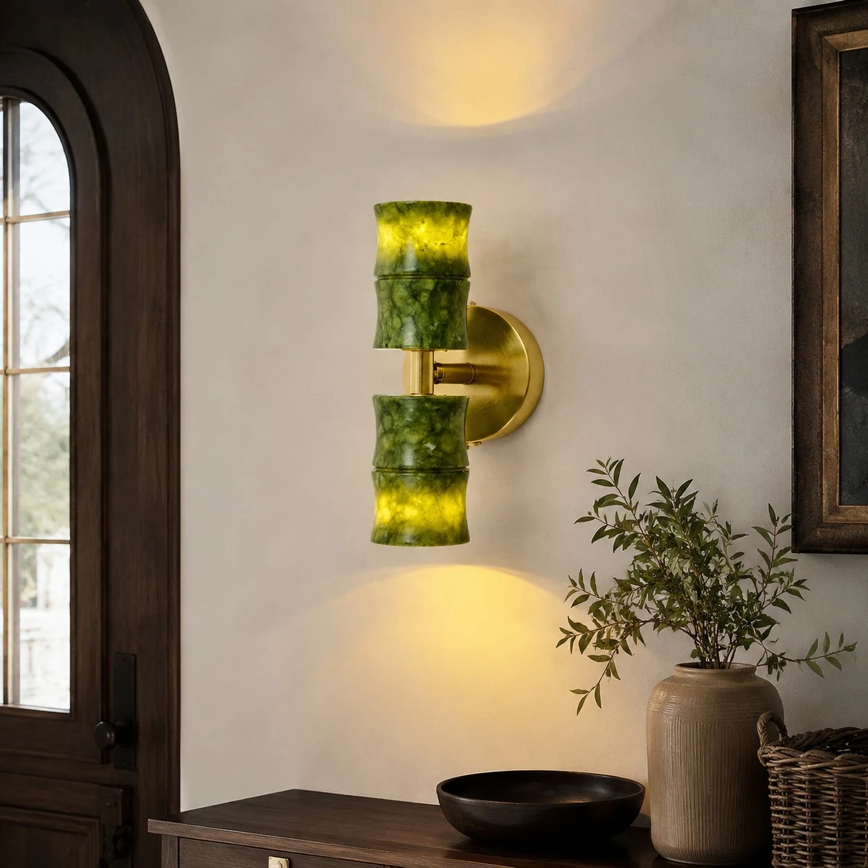 Green bamboo wall lamp view 2