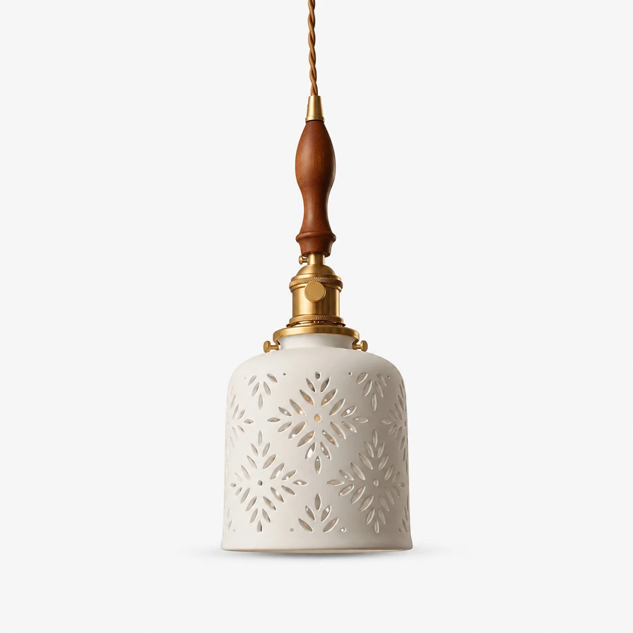 Wood accent starflower ceramic pendant light