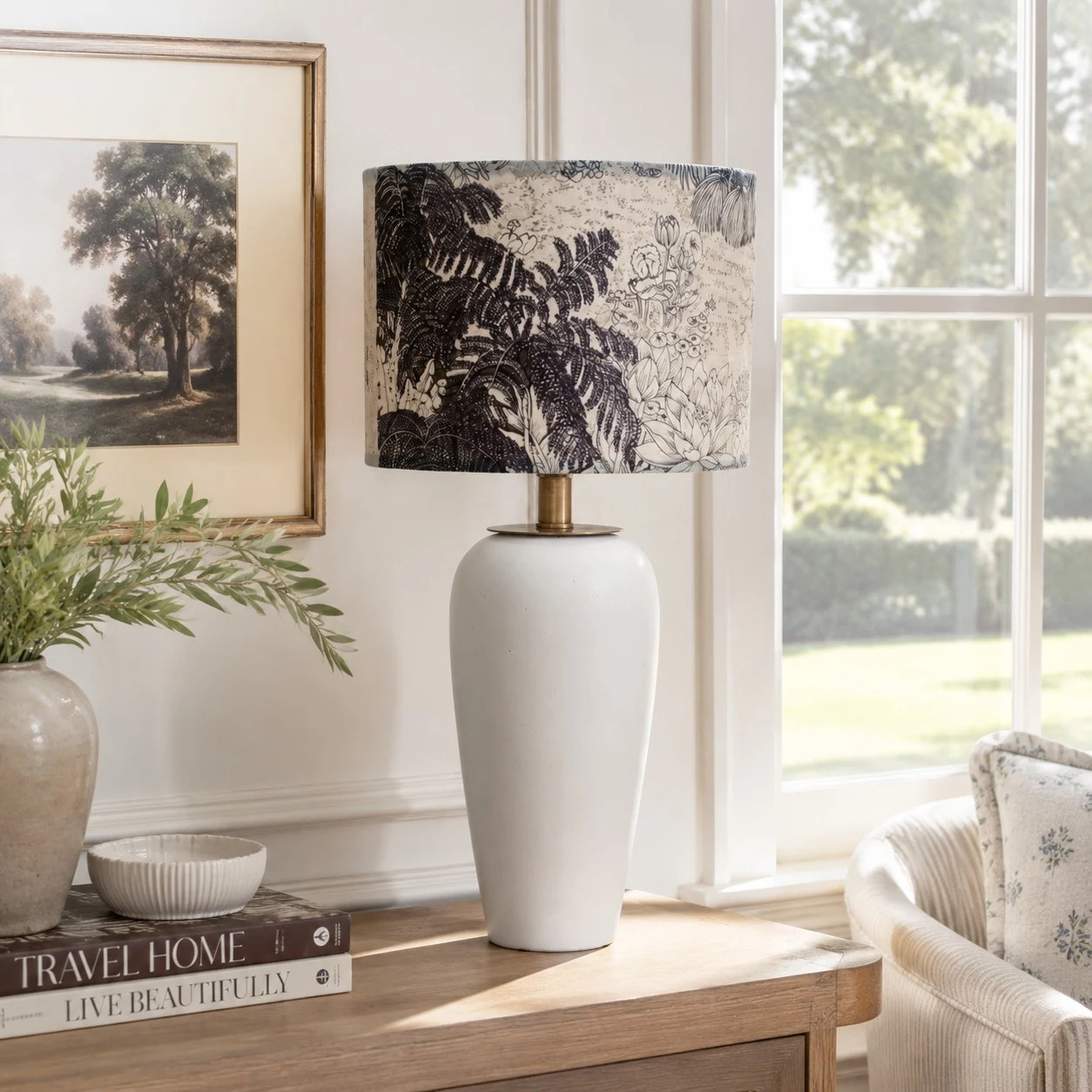 Ceramic table lamp with floral shade