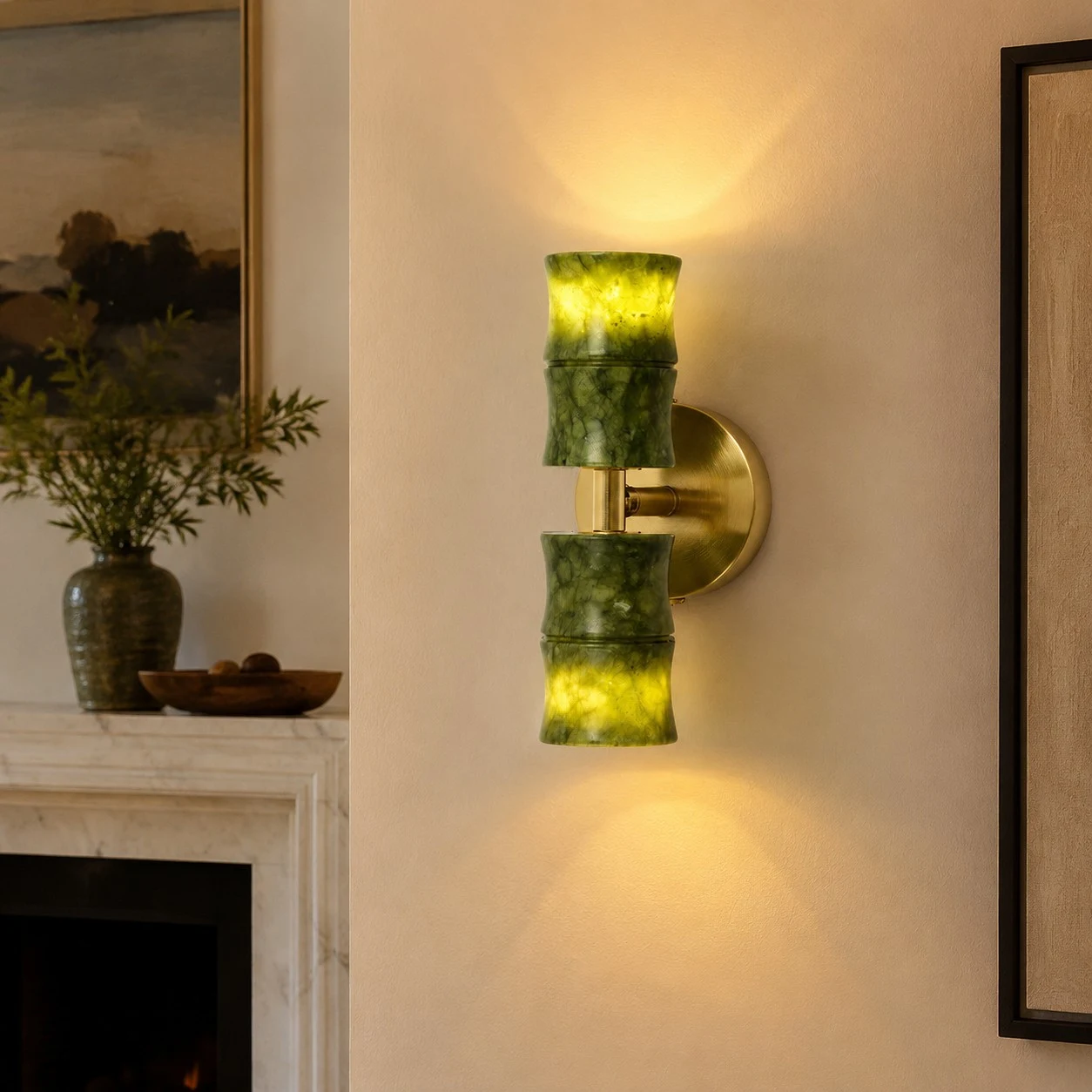 Green bamboo wall lamp view 4