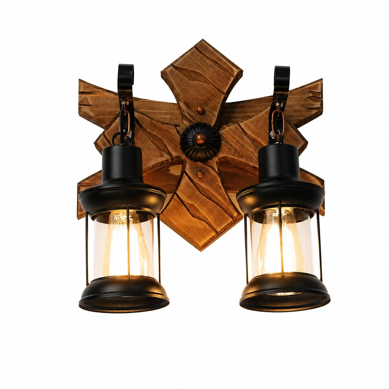 Double Lantern Crossbeam Wall Light
