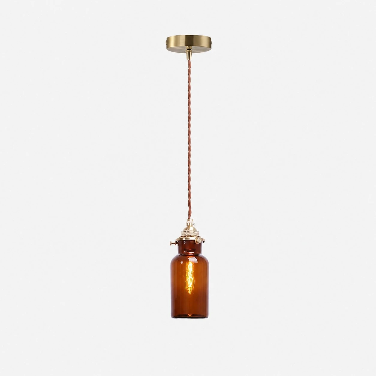 Amber brown glass pendant lamp detail