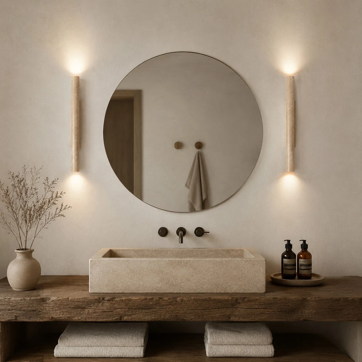 stone linear wall sconce scene