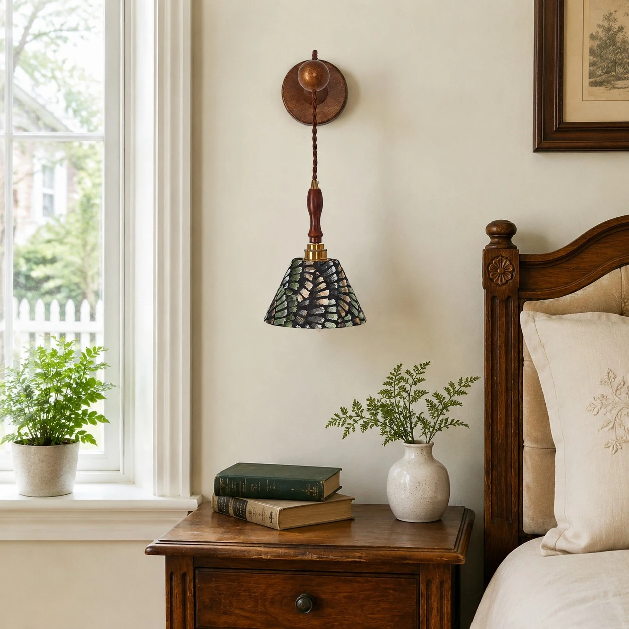 Wall sconce in bedroom and study setting