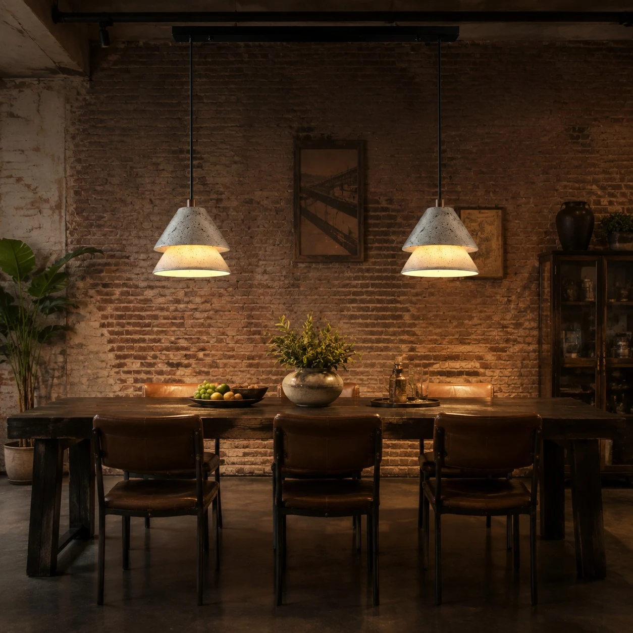 Grey Stone Pendant Light with Paper Diffuser