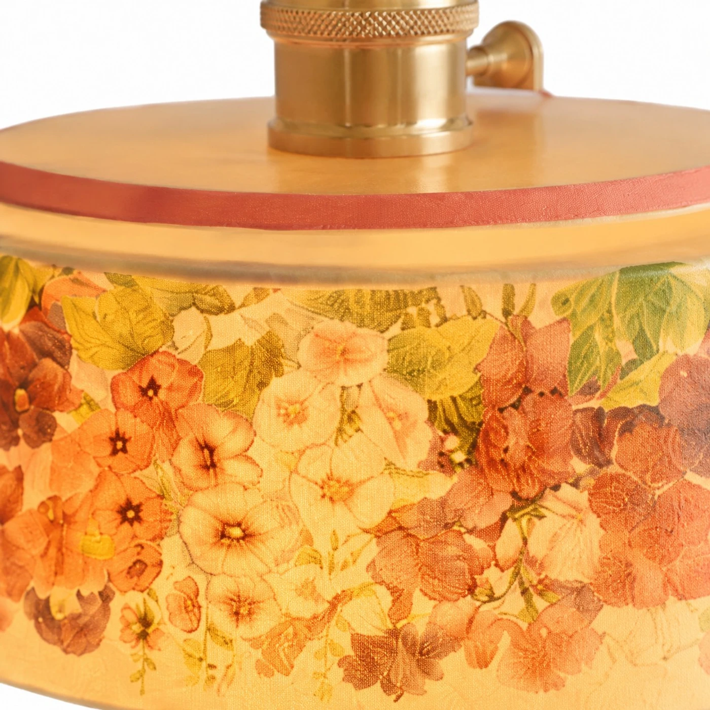 Vintage floral ceramic pendant light detail and room view