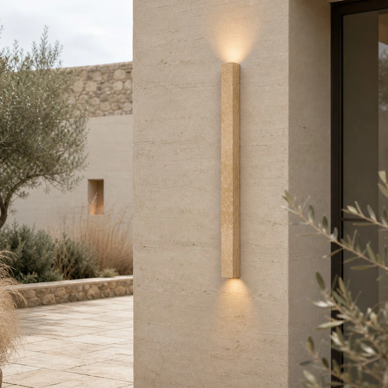stone linear wall sconce scene