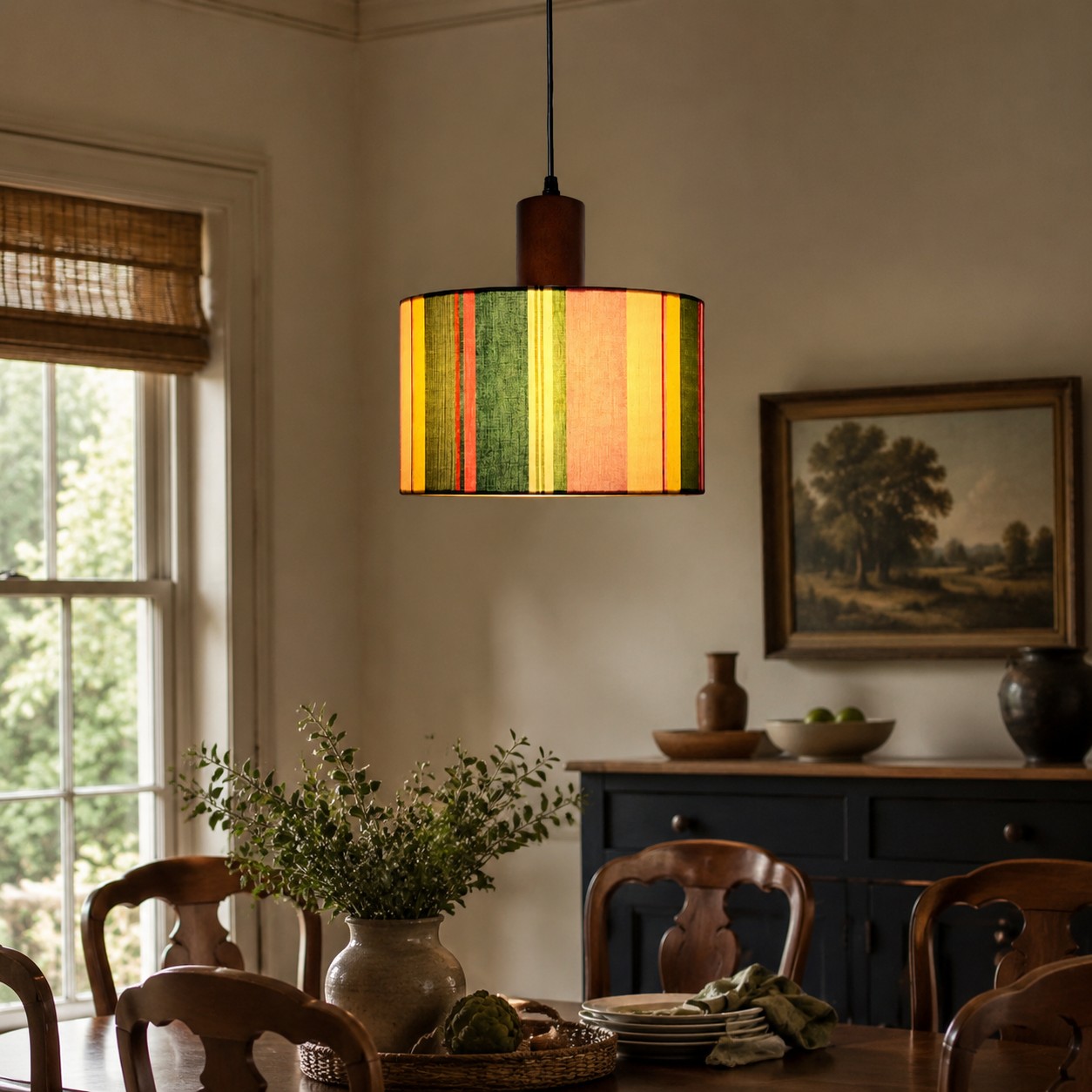 Fabric drum pendant light 29