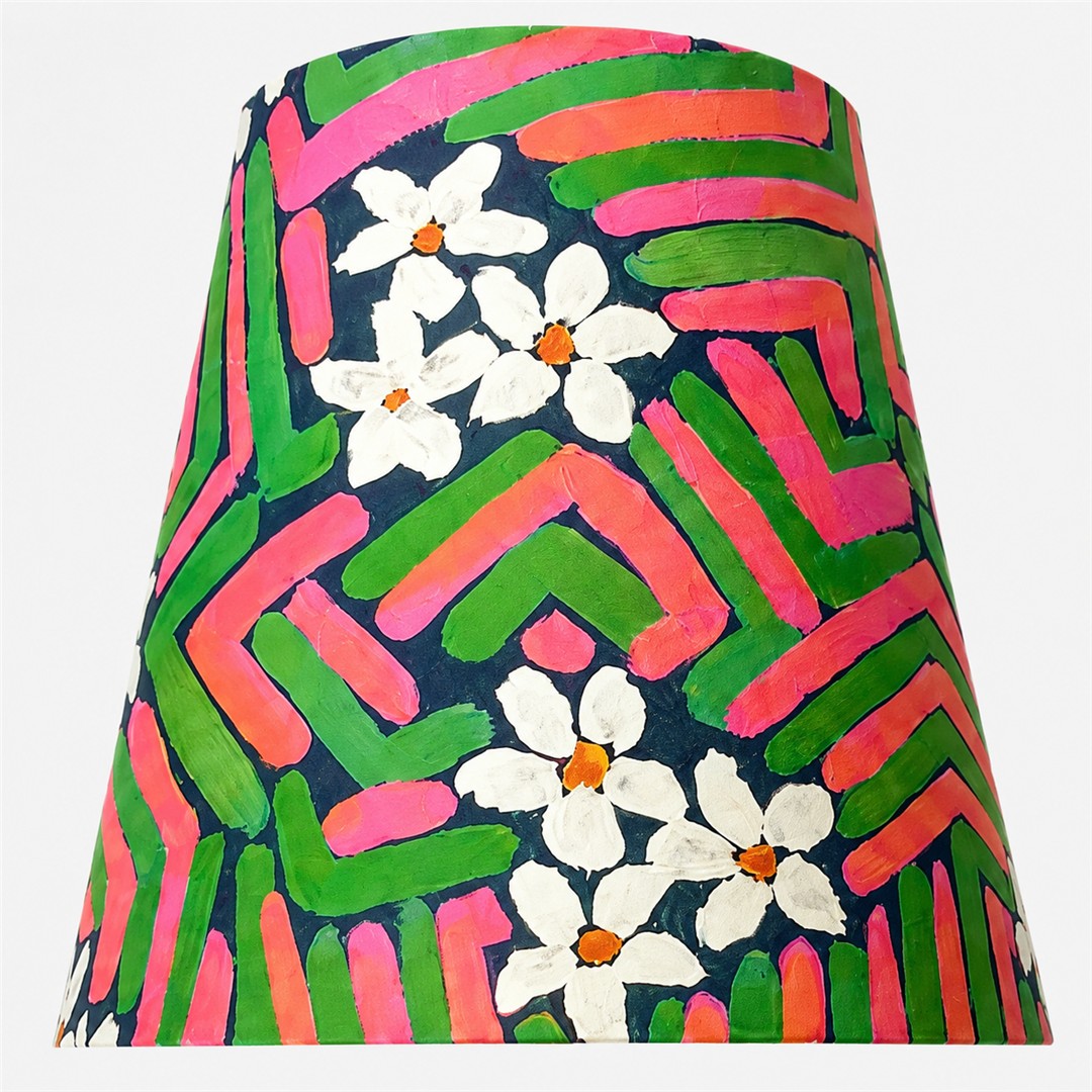 Close-up of pink and green fabric shade pattern