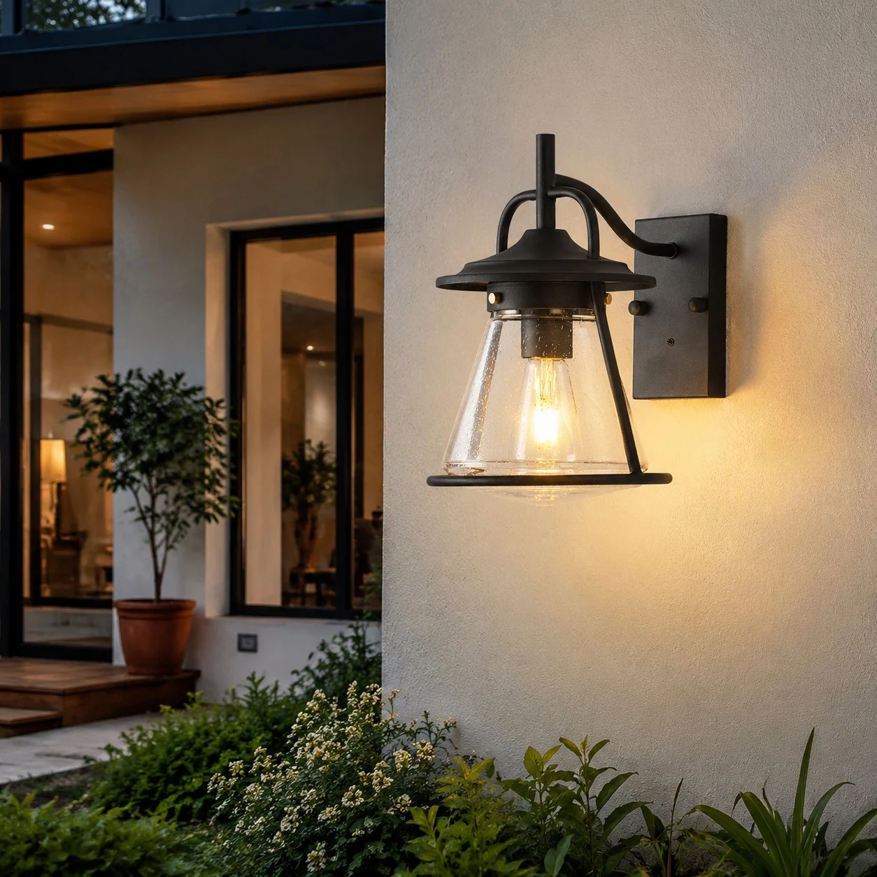 Black Glass Outdoor Wall Lantern Sconce