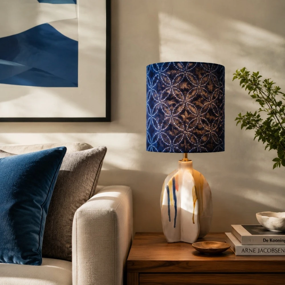 Blue Botanical Ceramic Table Lamp