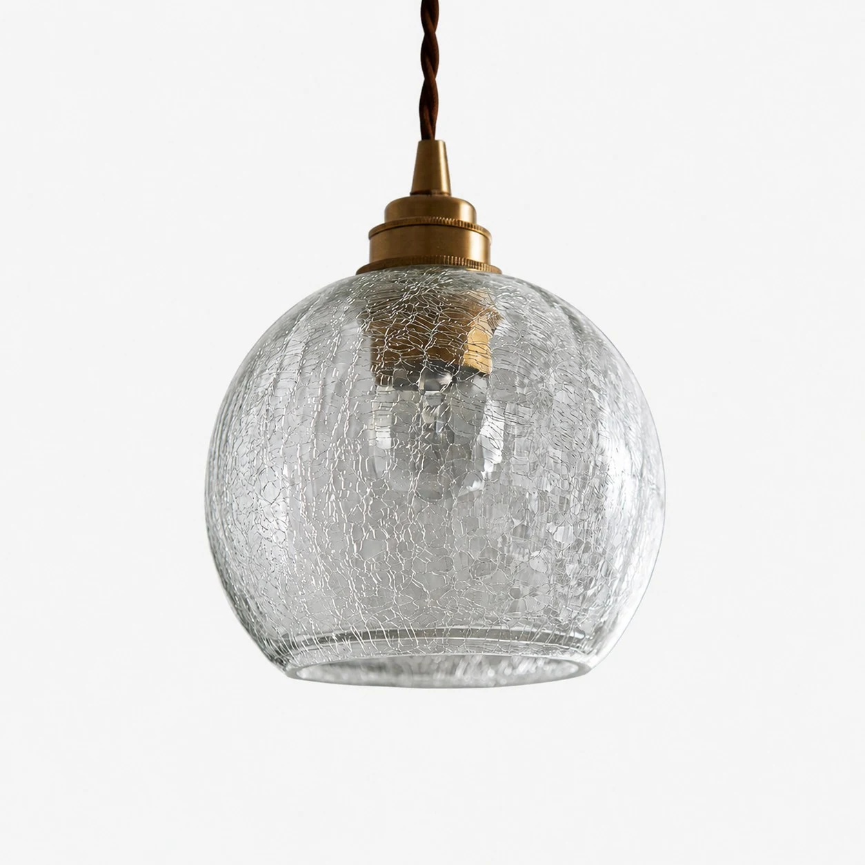 Style D brass pendant light with clear crackle glass cylinder shade