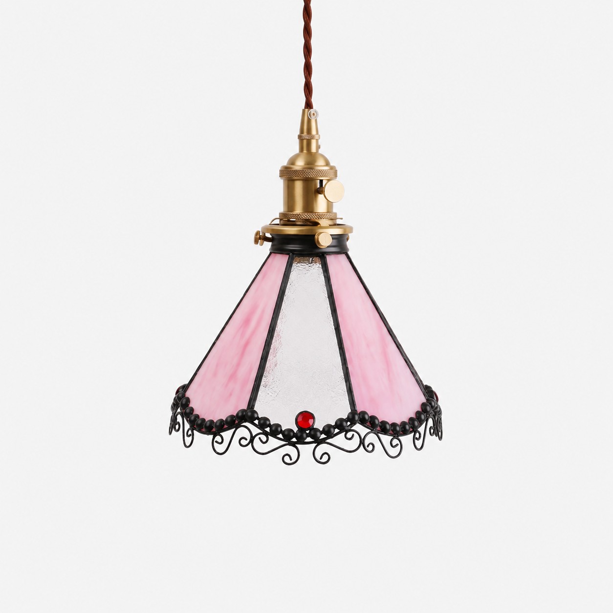 Pink stained glass single pendant light