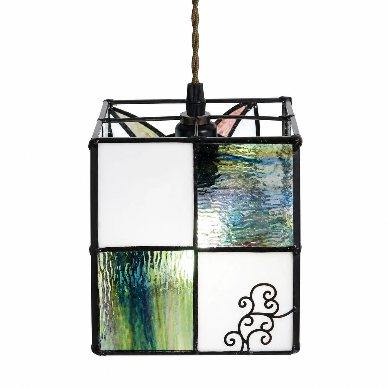 stained glass cat pendant light material detail