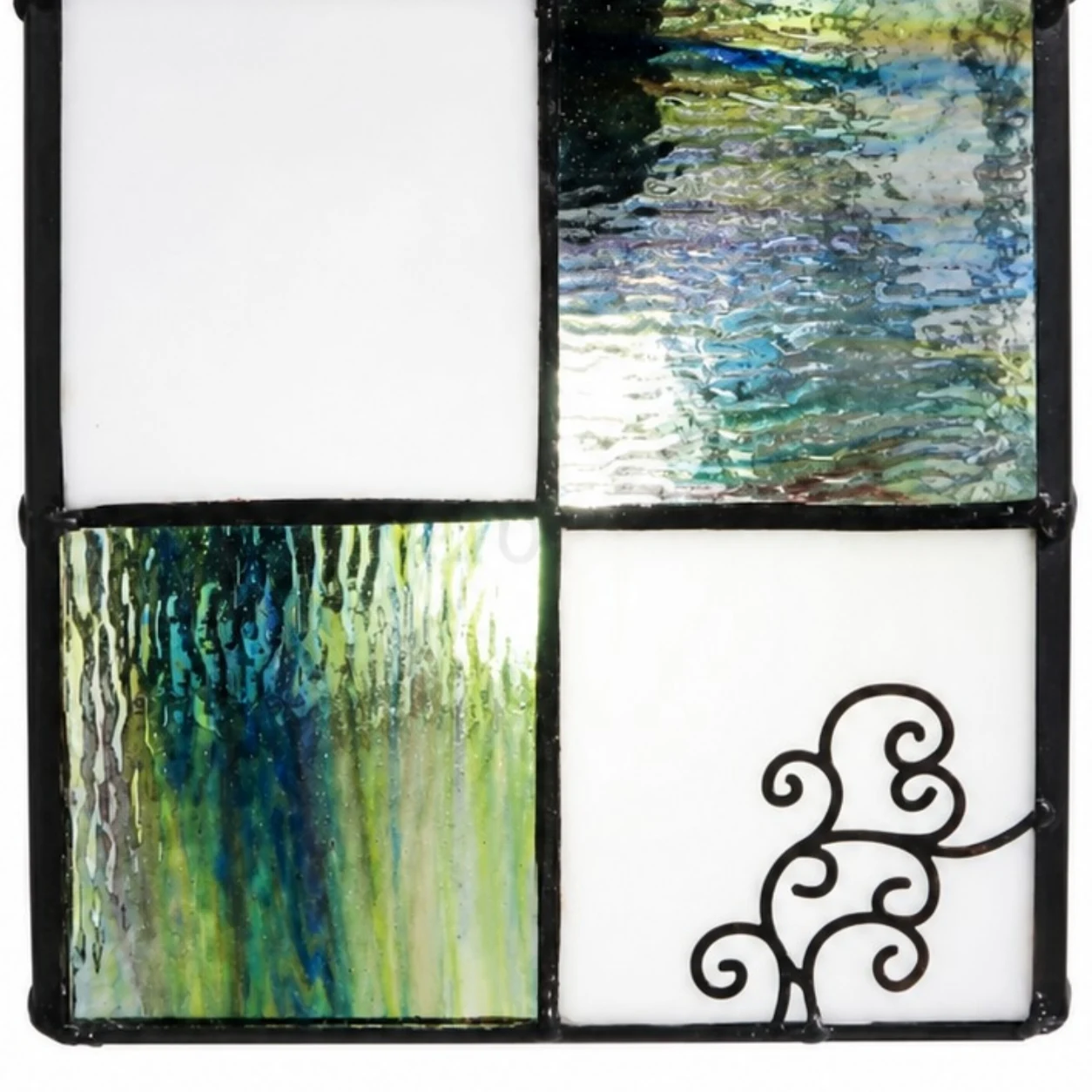 Close detail of textured colored glass panels on lamp shade