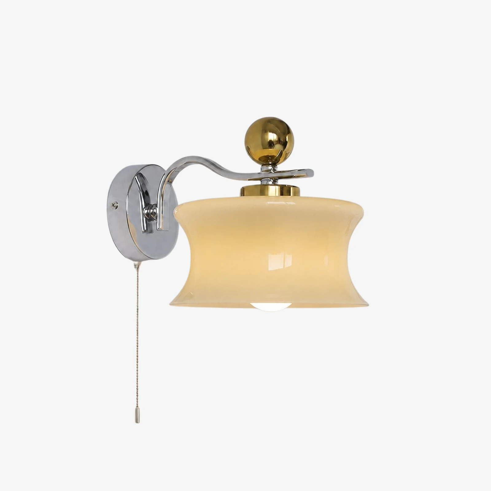 Cream glass wall lamp with pull chain switch