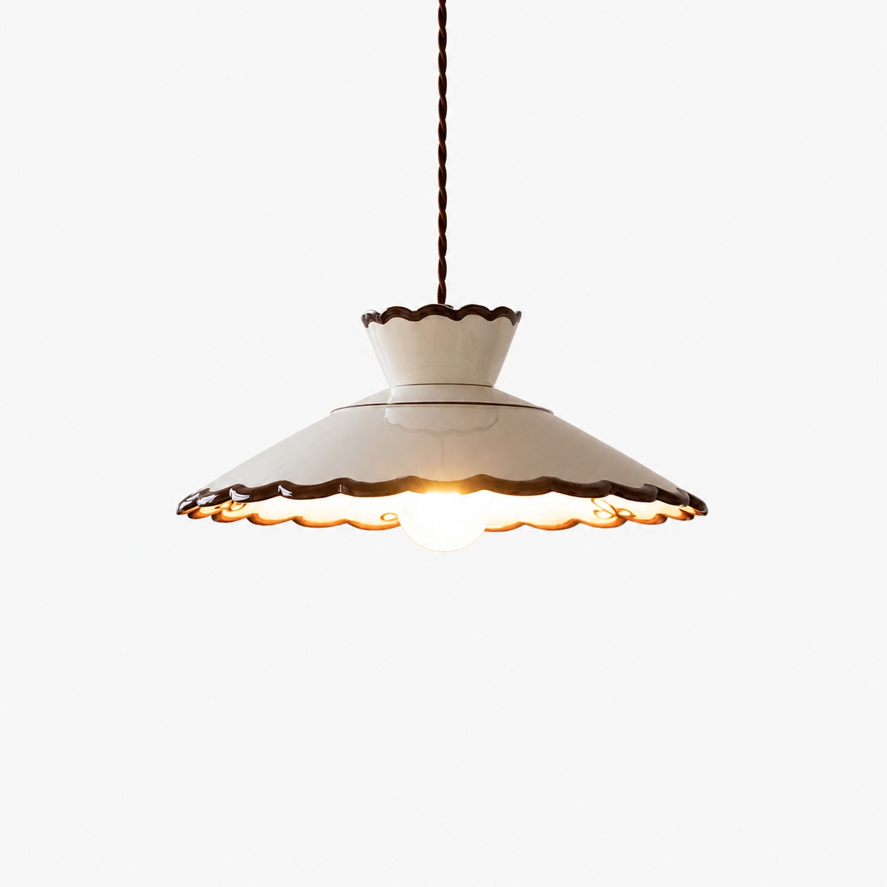 French Vintage Scalloped Ceramic Pendant Light 1