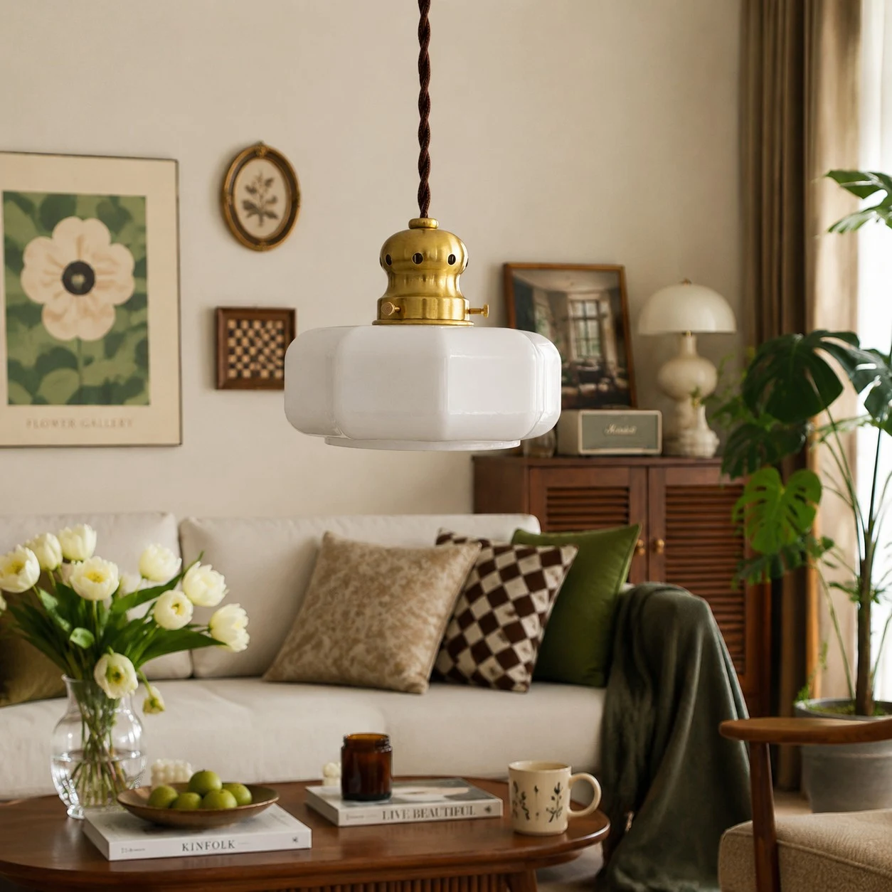 Vintage pendant lamp styled in a living room