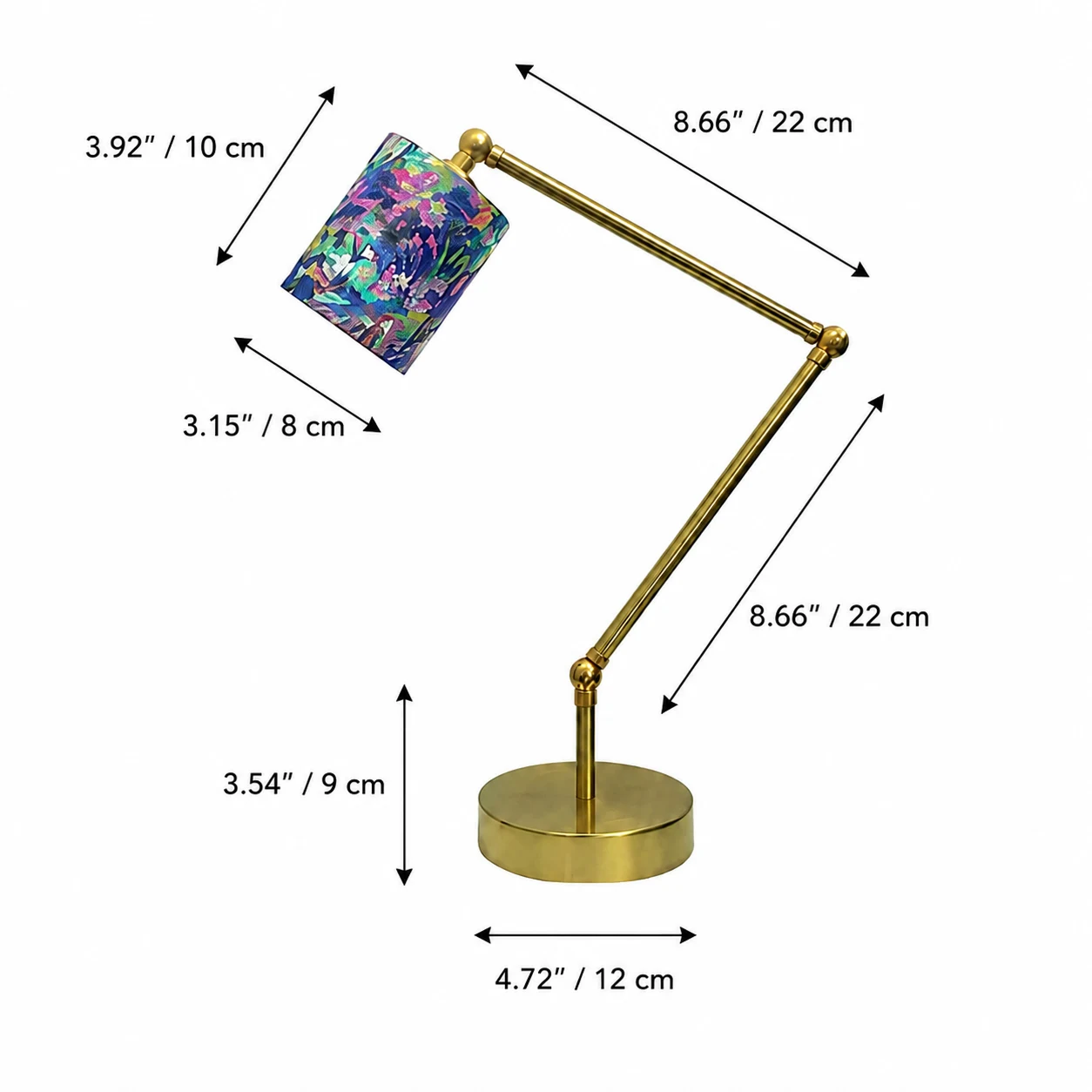 Dimension guide for adjustable floral table lamp