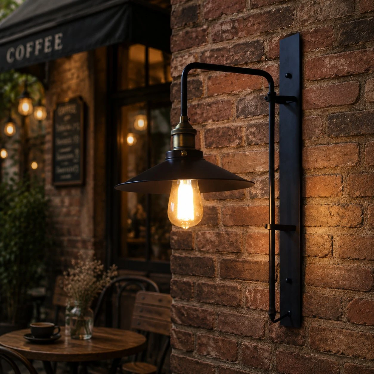 Solenvo dark bronze outdoor wall lamp scene view