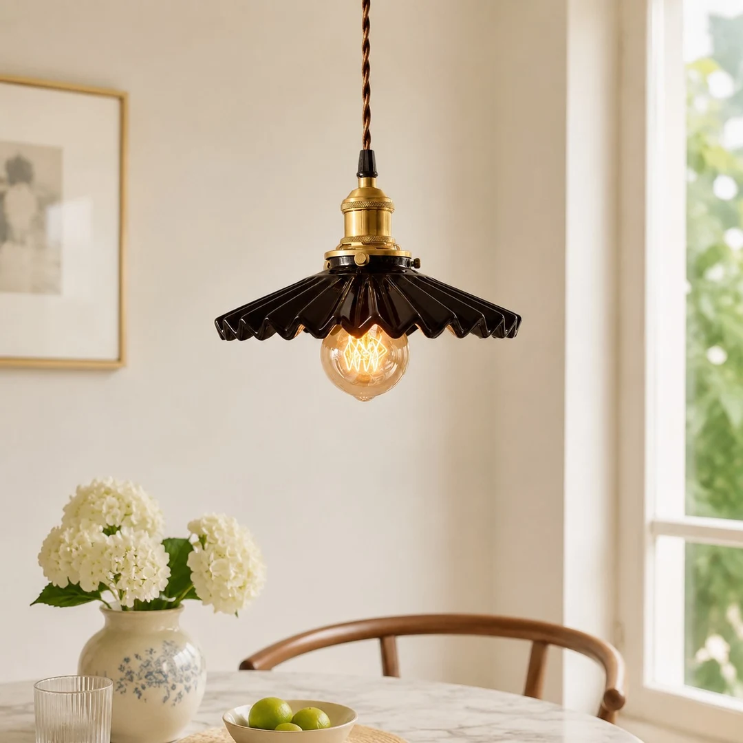 Pleated Ceramic Pendant Light scene image