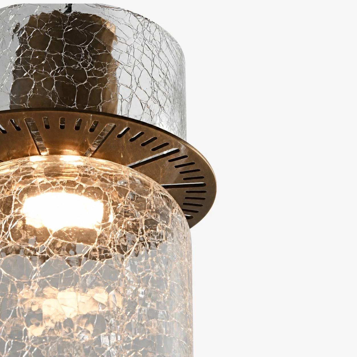Close view of crackle glass texture and metal holder