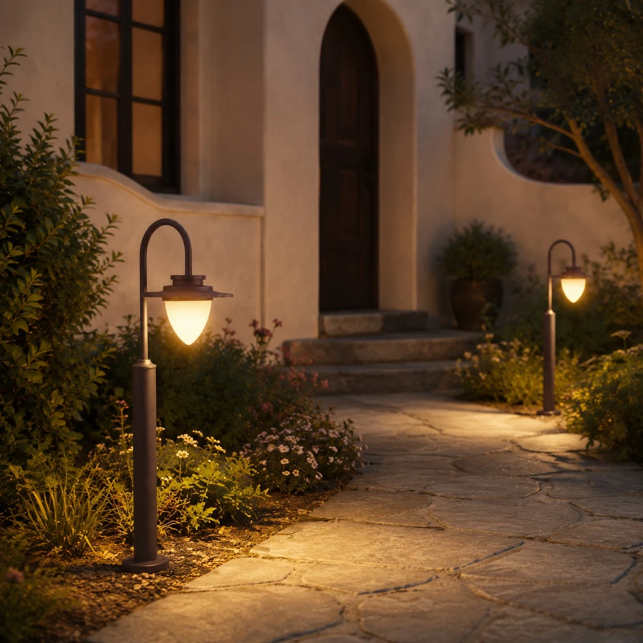 outdoor path light installation scene
