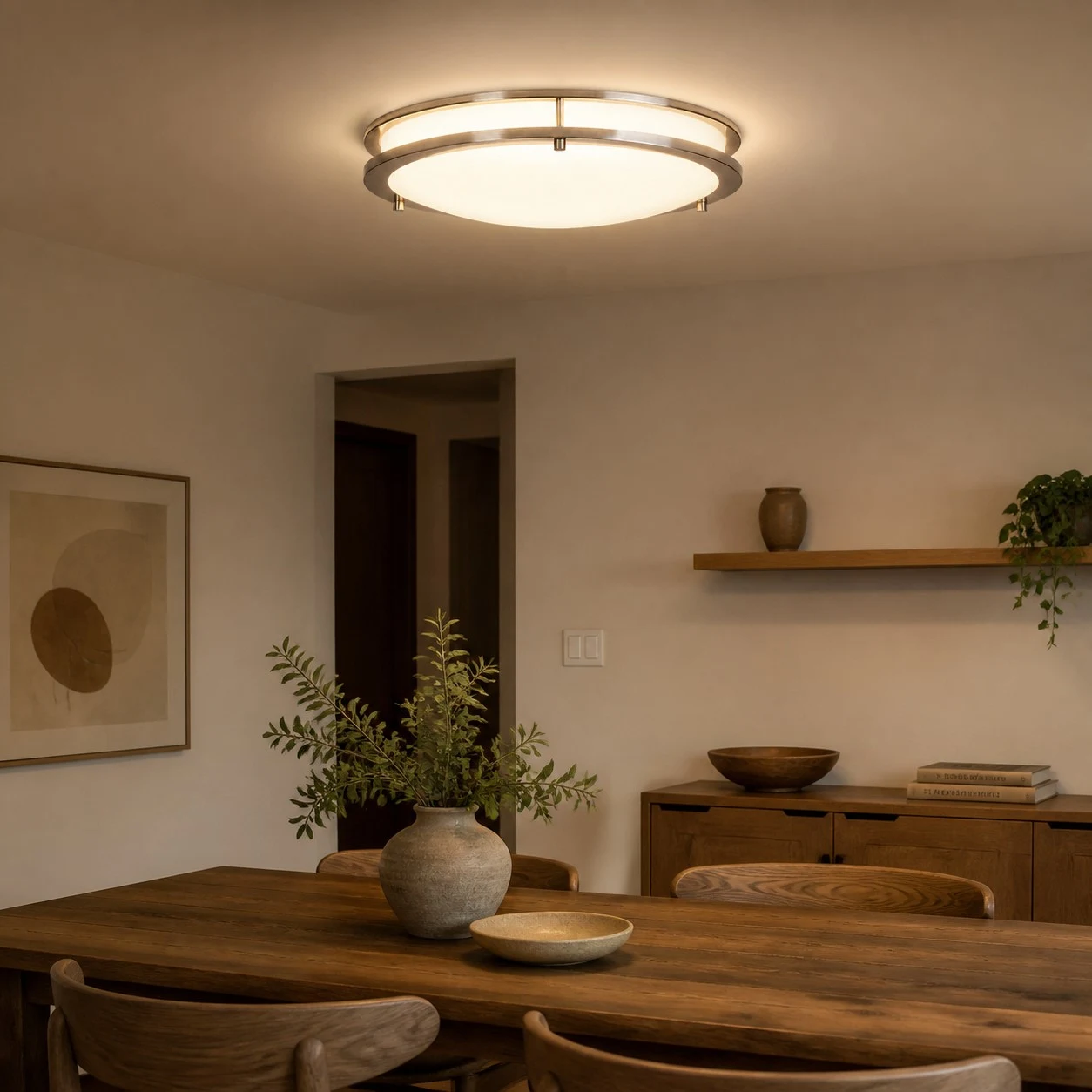 Ceiling-mounted LED light showing room scale and soft illumination