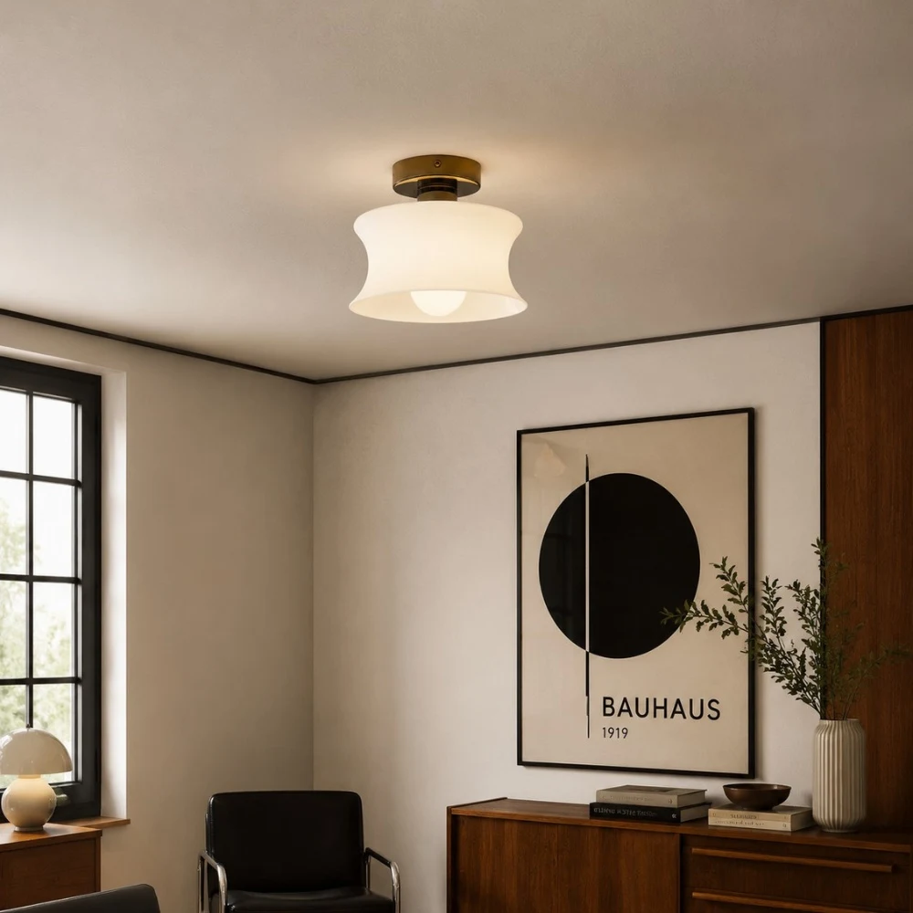French Bauhaus Glass Flush Mount Ceiling Light, 20 cm