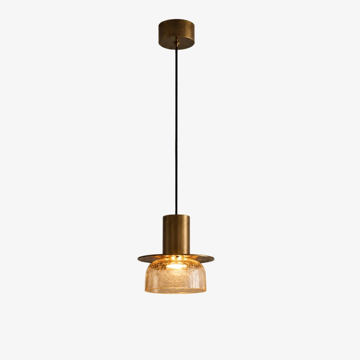 Style A pendant with amber crackle glass shade