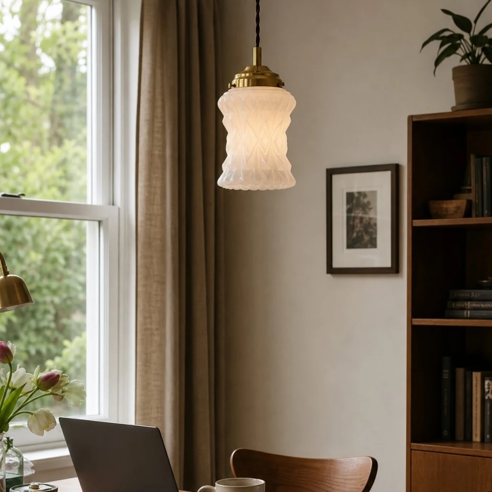 Pendant lamp near window dining nook