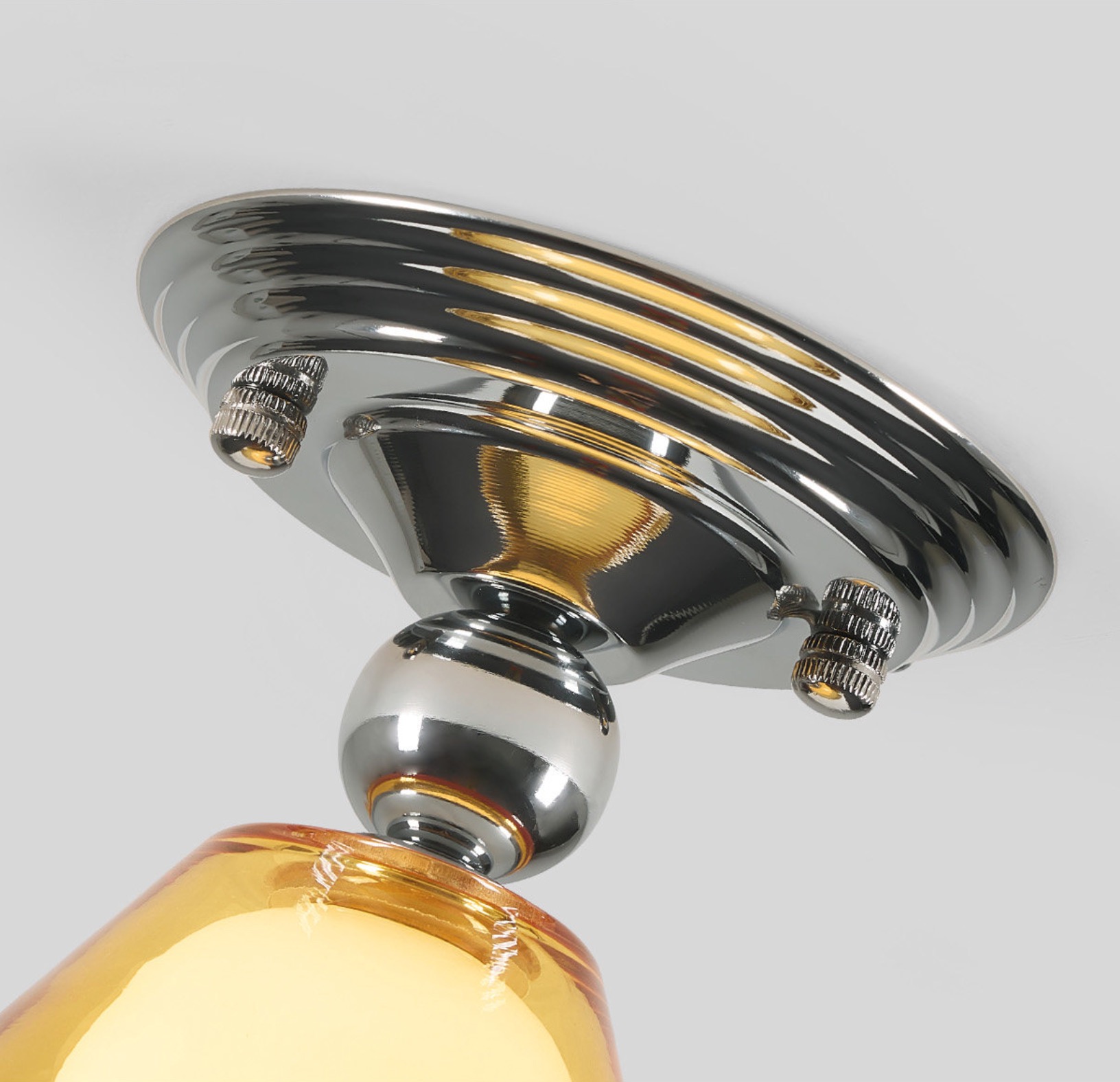 Light Yellow Glass Pendant Light With Chrome Canopy