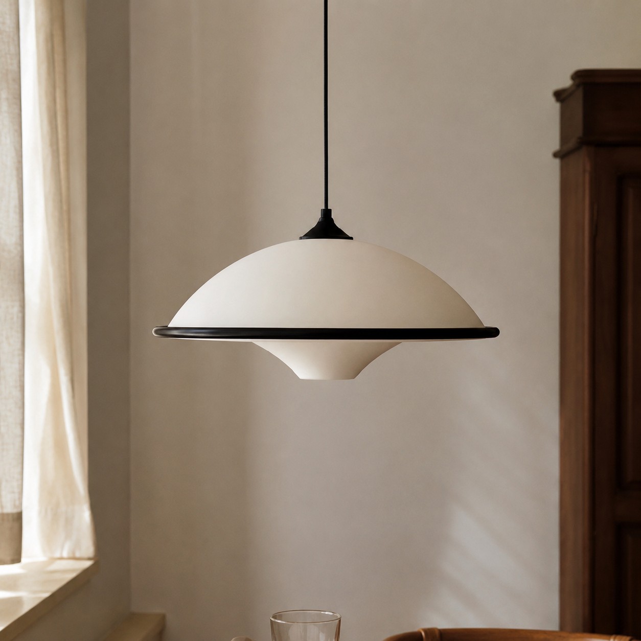 single pendant lamp in warm interior