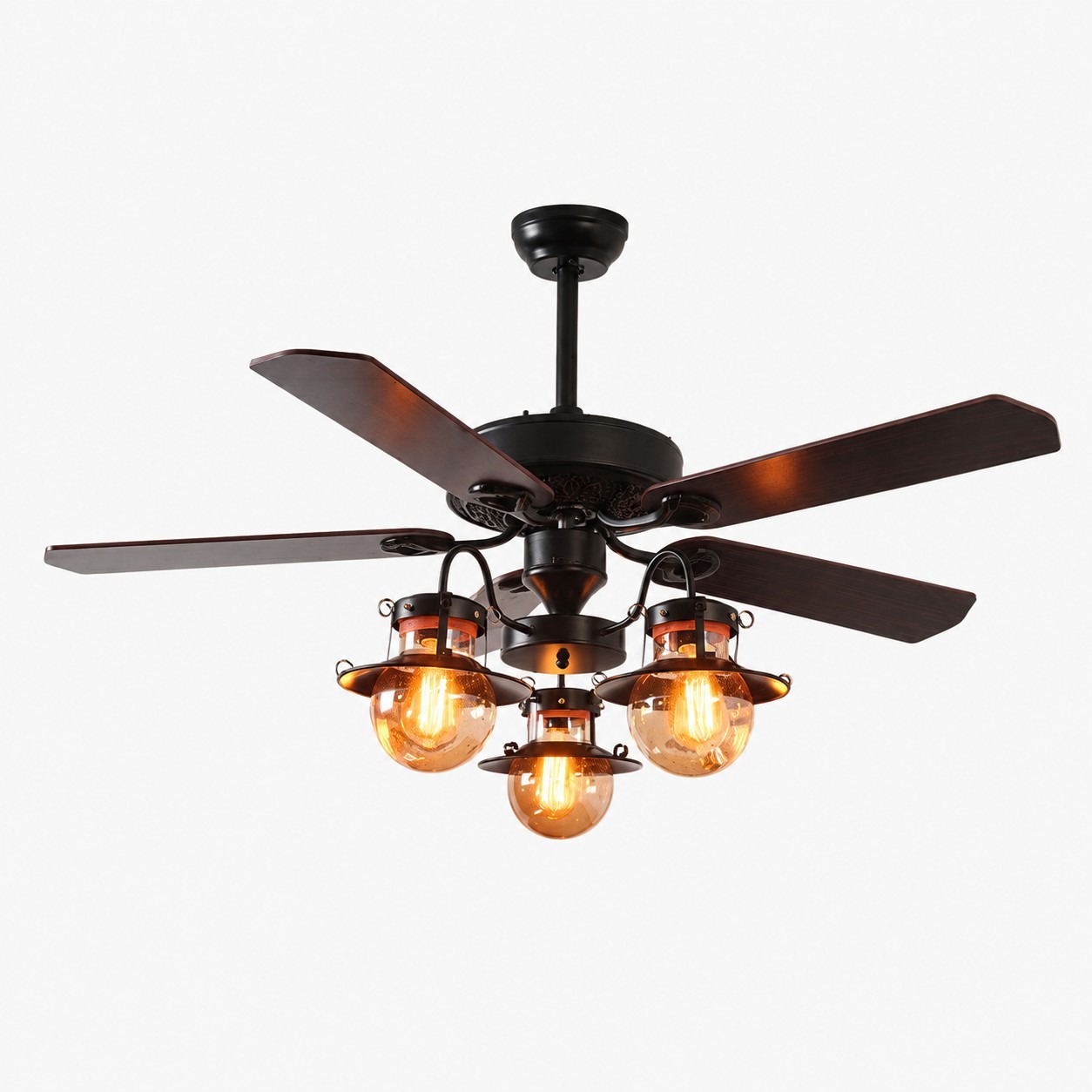 Style A wood blades three-light ceiling fan