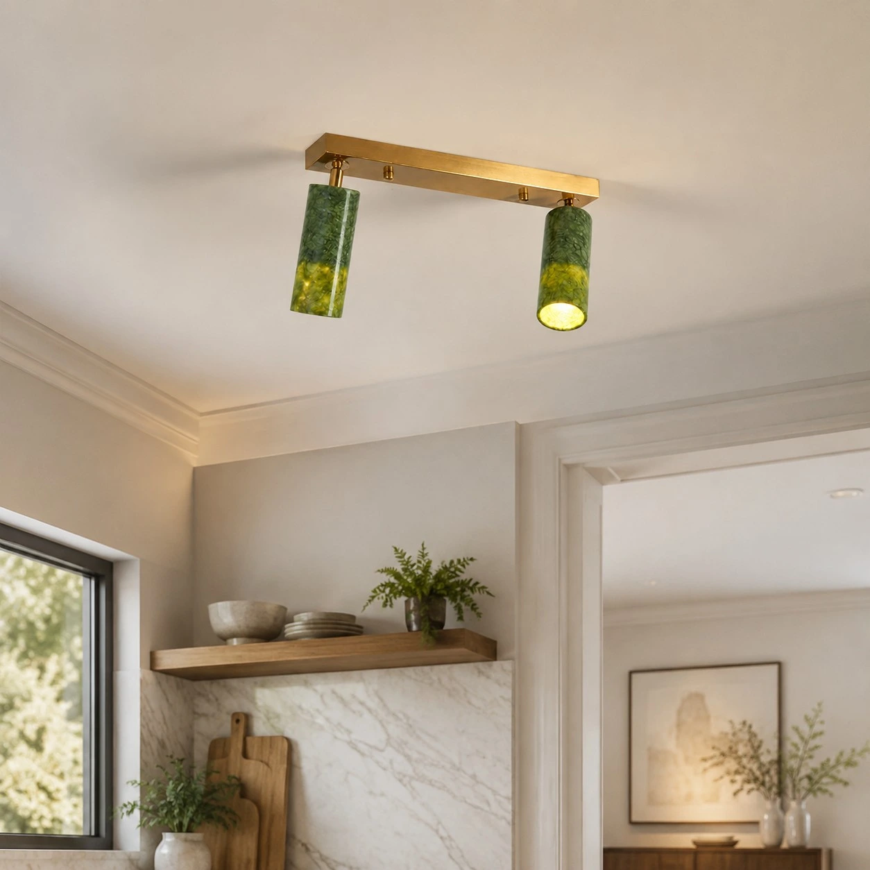Green jade brass ceiling light detail 10