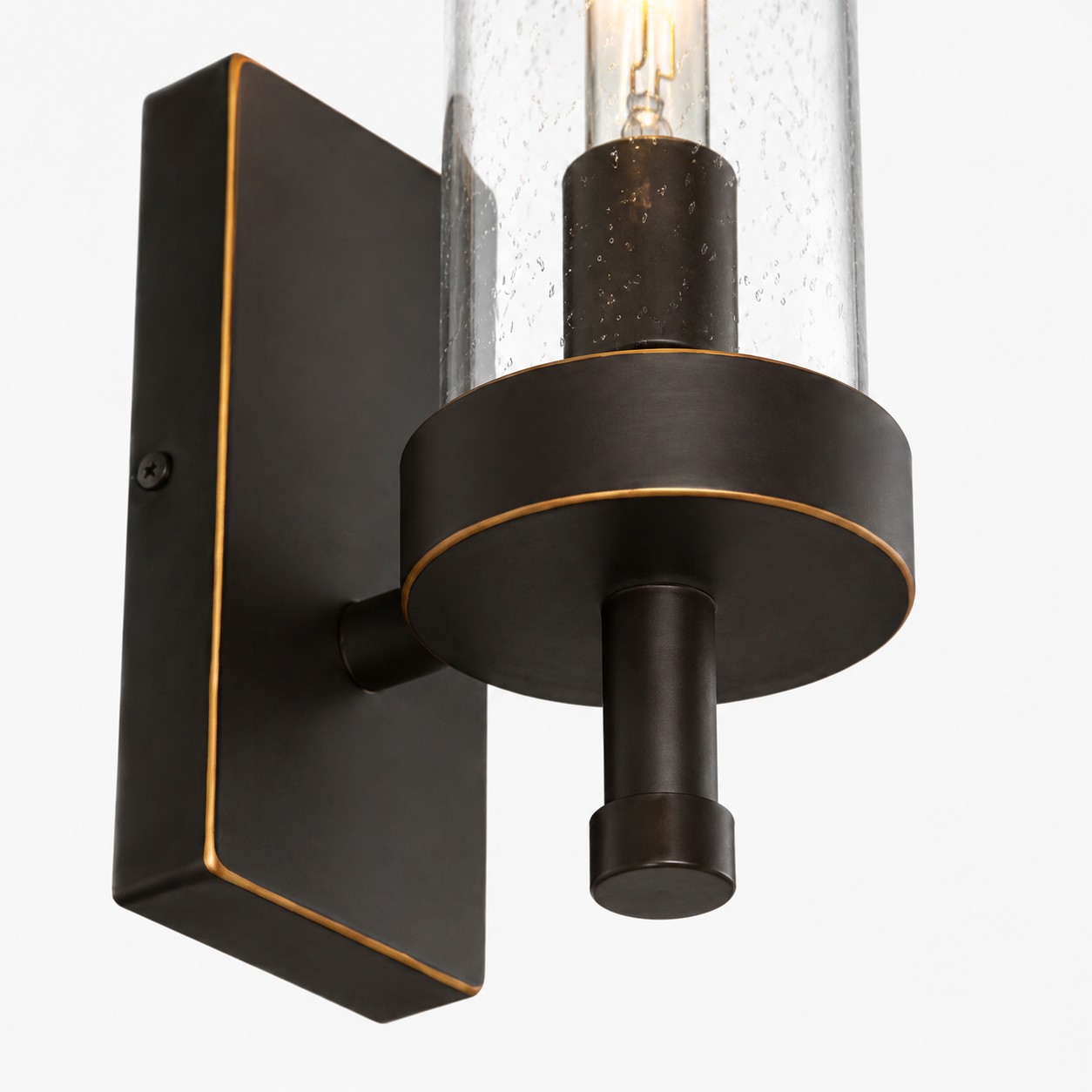 Close view of lower metal stem and wall plate