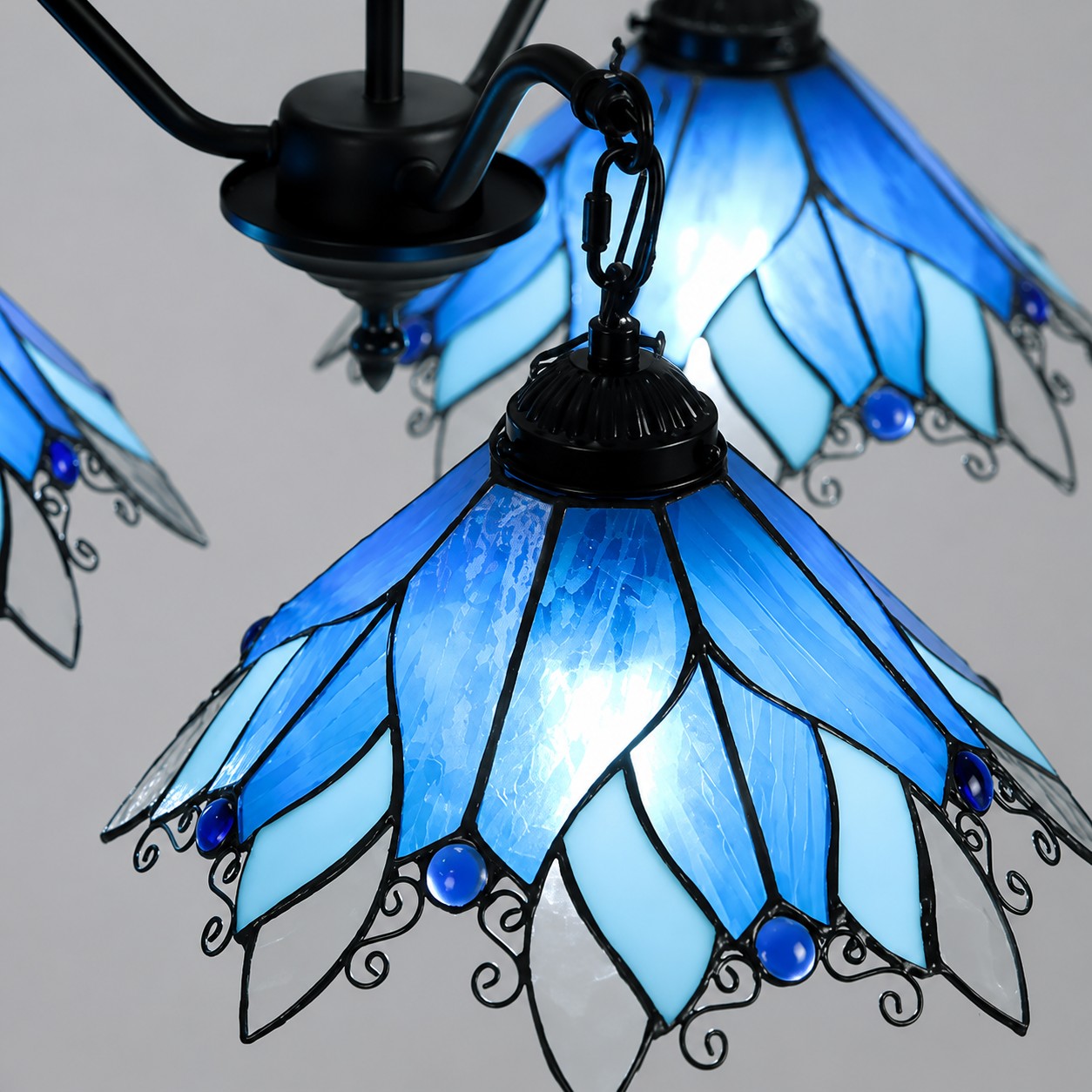 Four-Light Stained Glass Chandelier