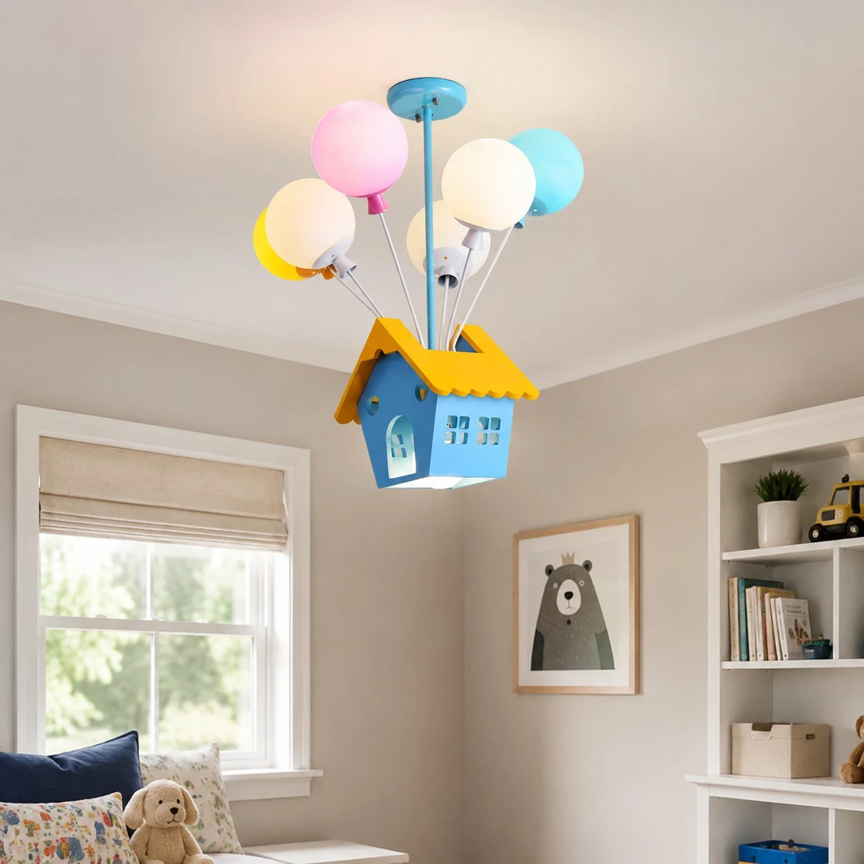 Colorful Balloon House LED Pendant Light for Kids Rooms