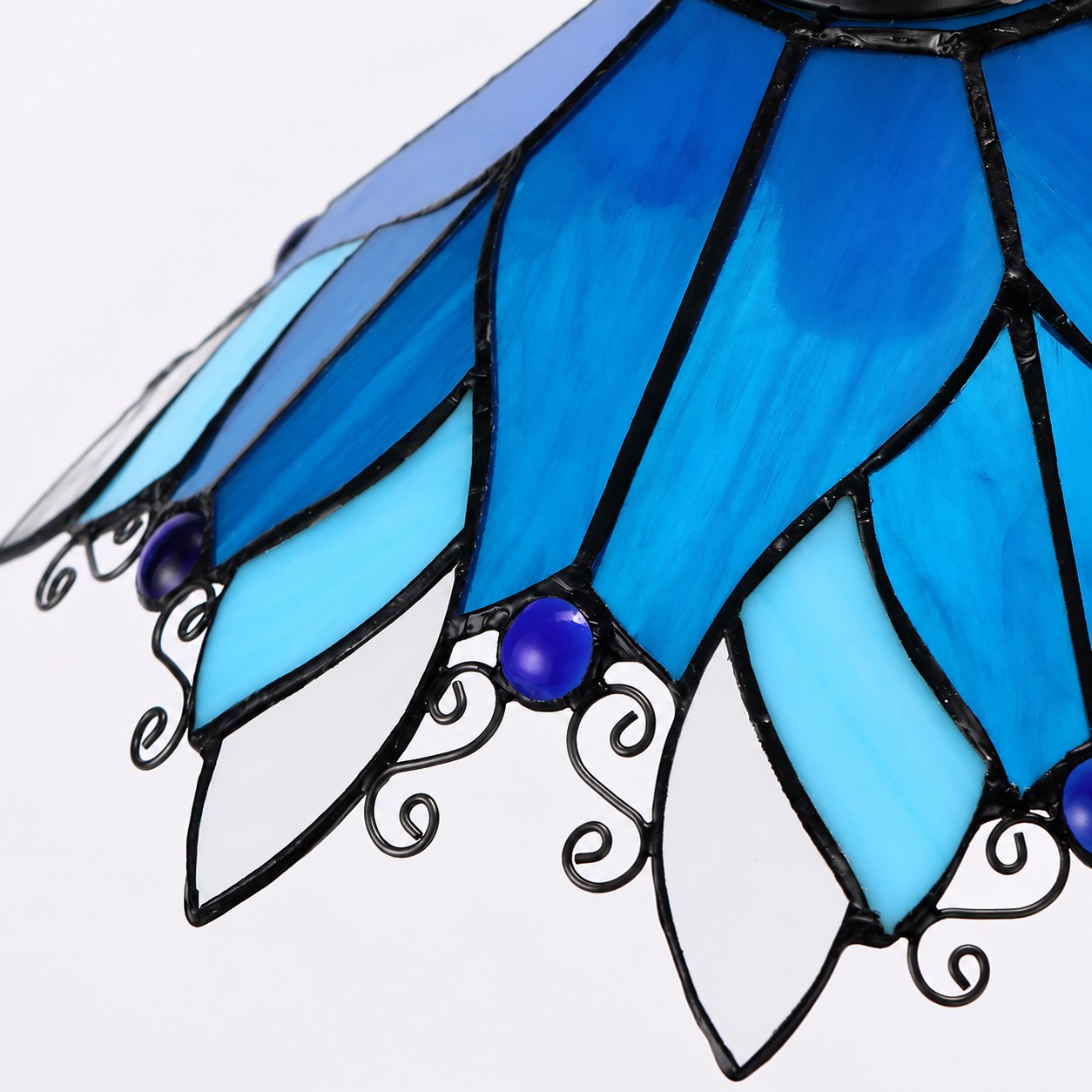 Blue Stained Glass Wall Sconce With Curved Arm