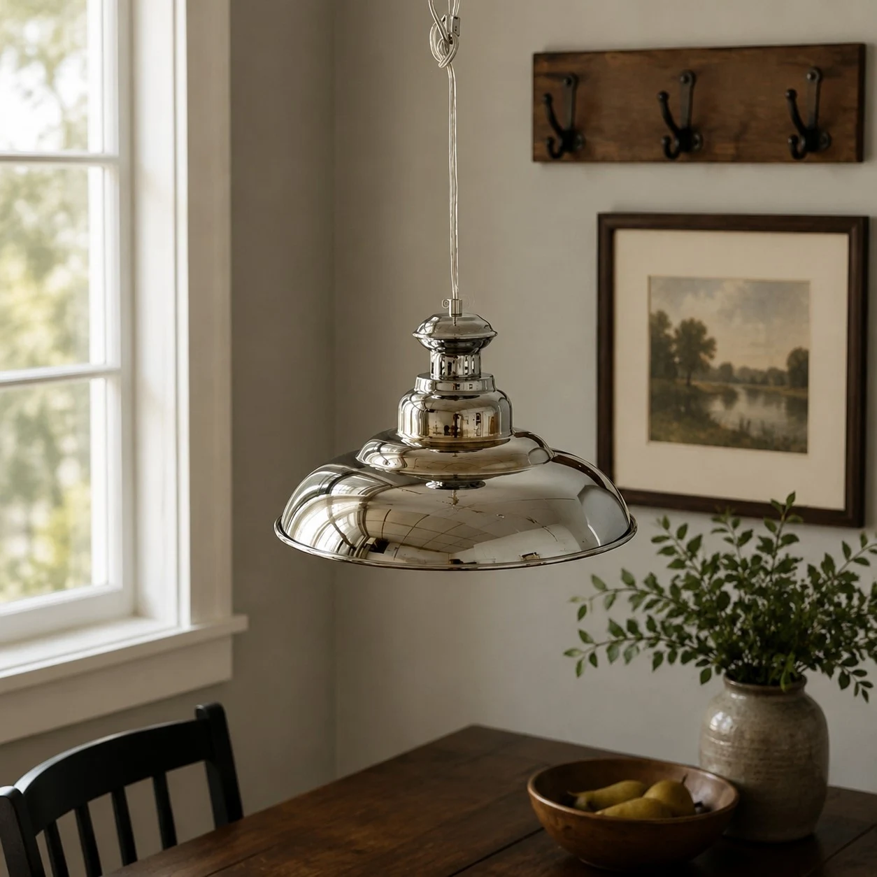 Bauhaus chrome dome pendant light