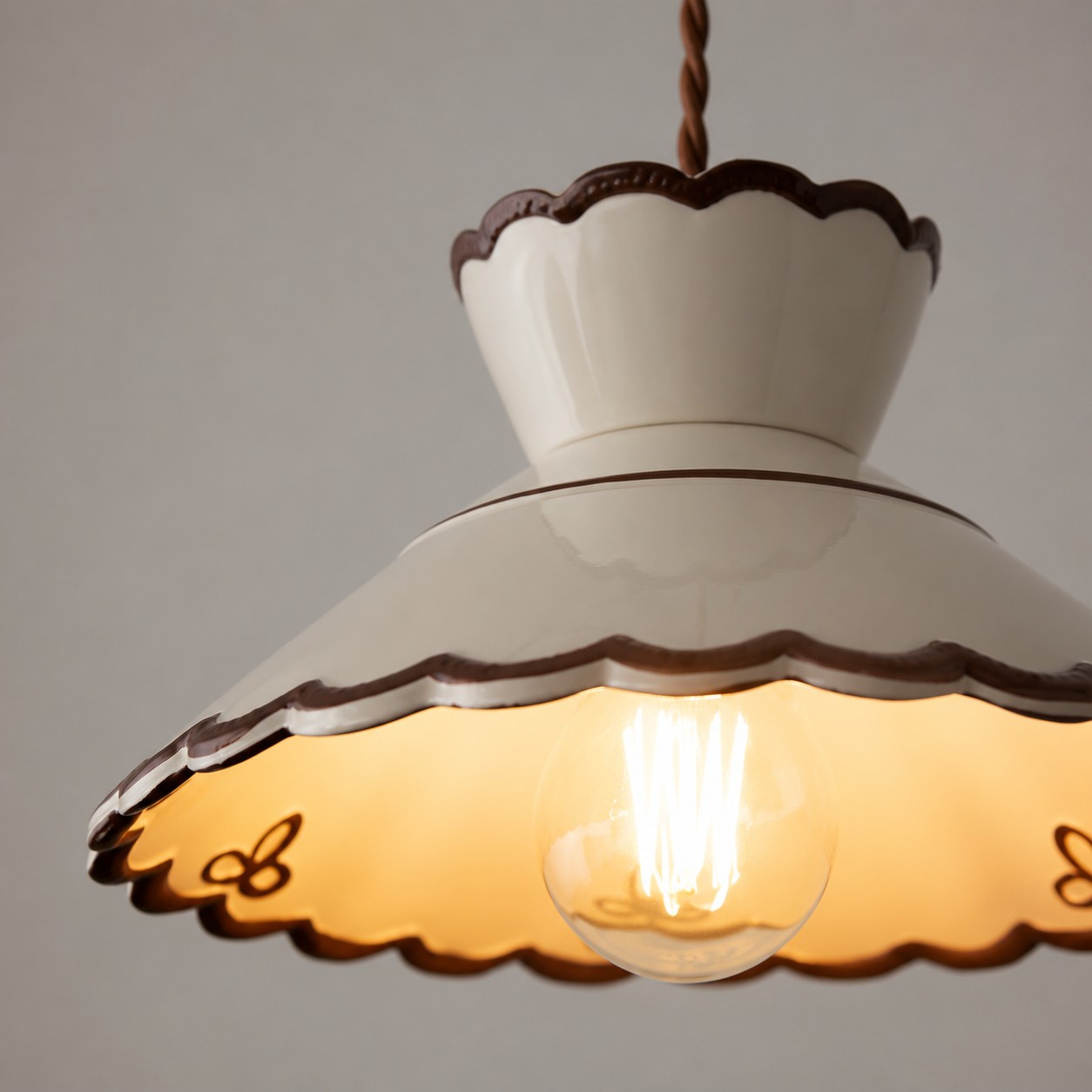 French Vintage Scalloped Ceramic Pendant Light 11
