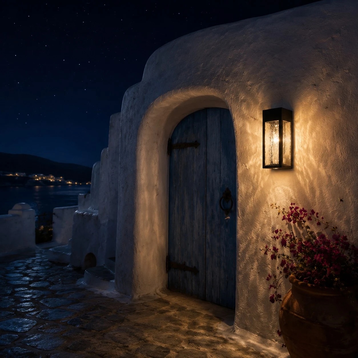 Arched doorway night scene
