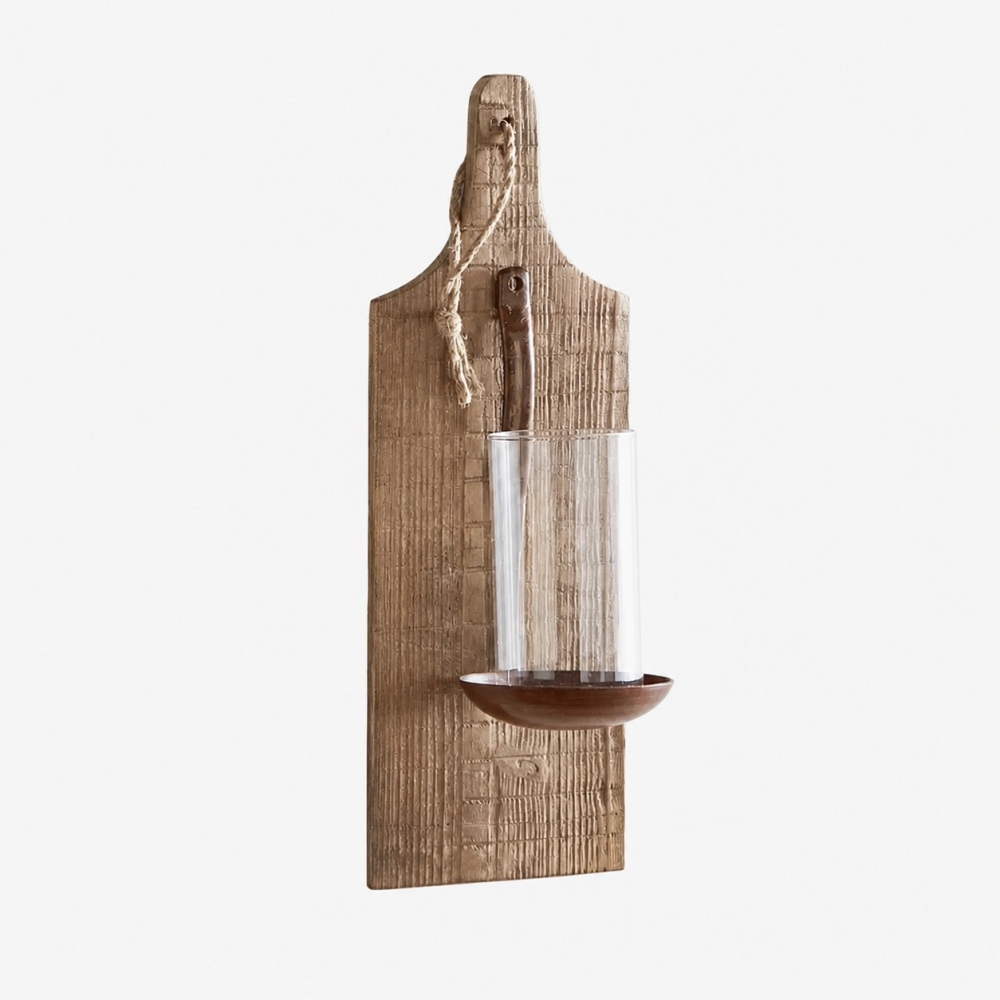 Rustic wooden wall sconce candle holder style
