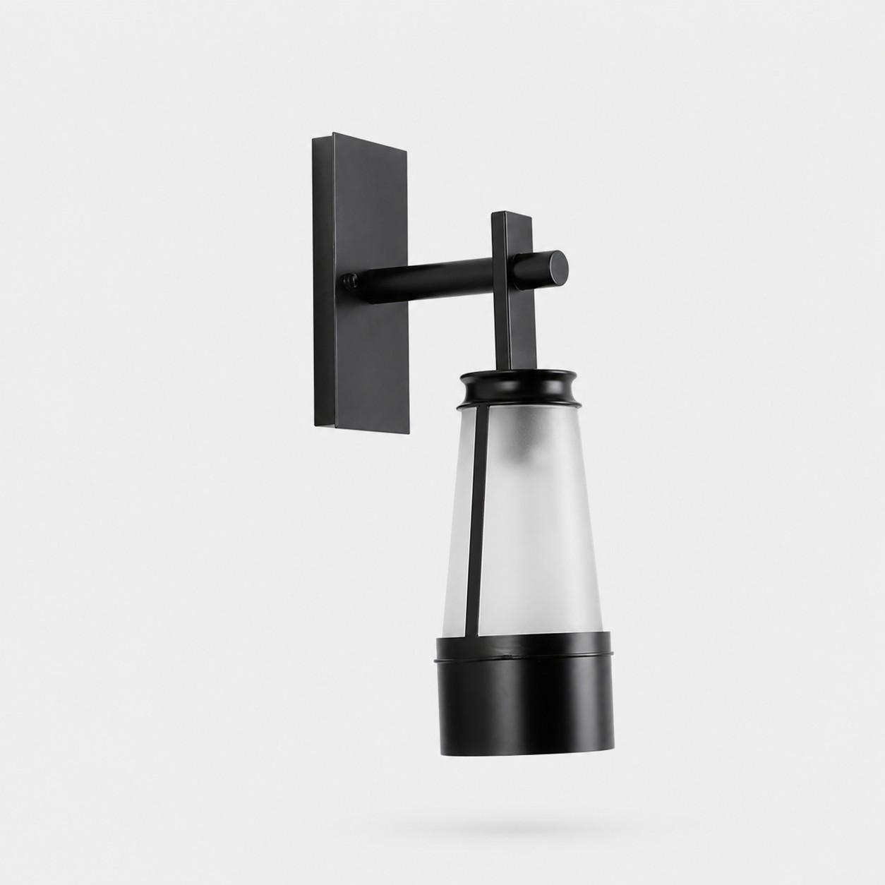 Vintage black outdoor wall lantern on a light background