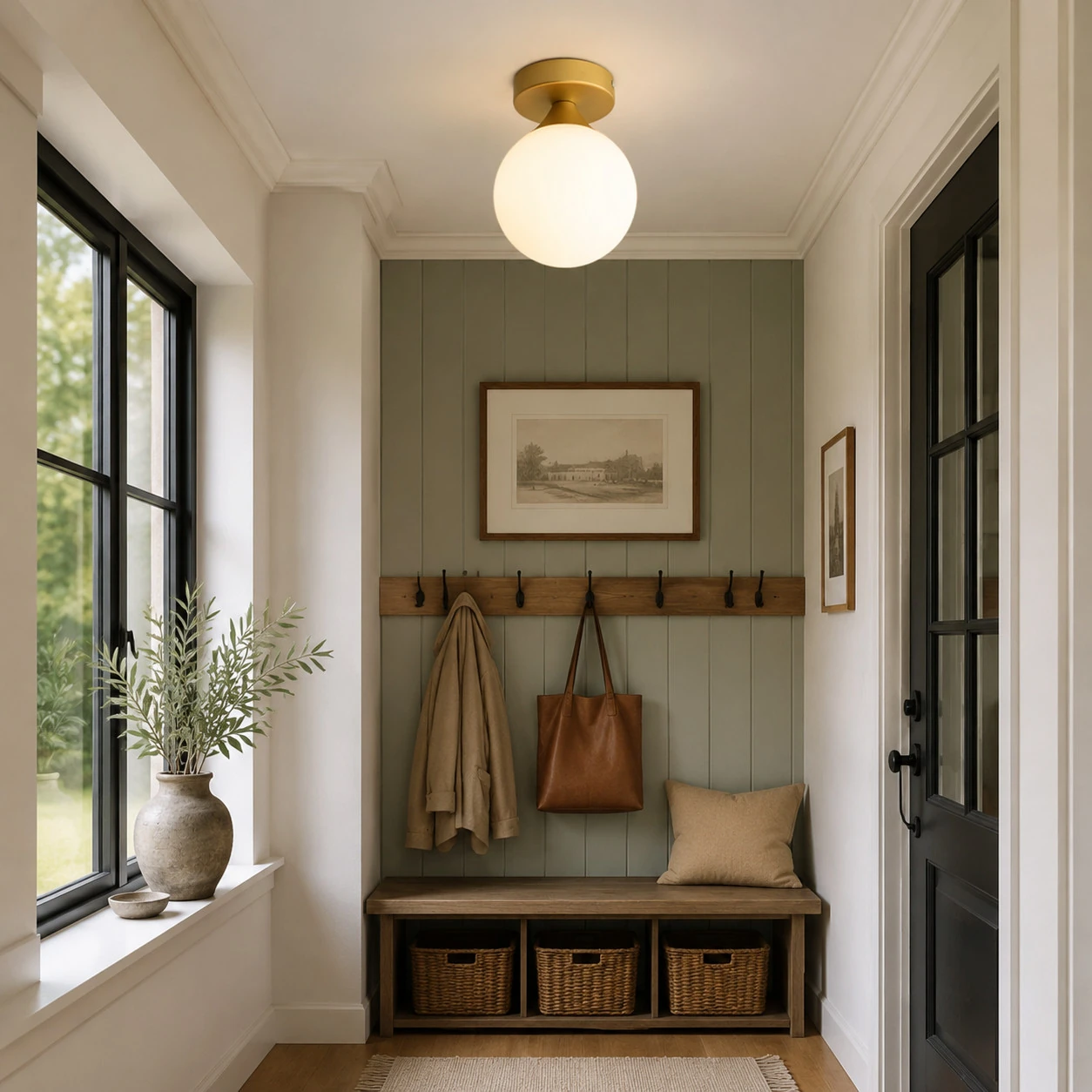 Glass ceiling light in an elegant entryway