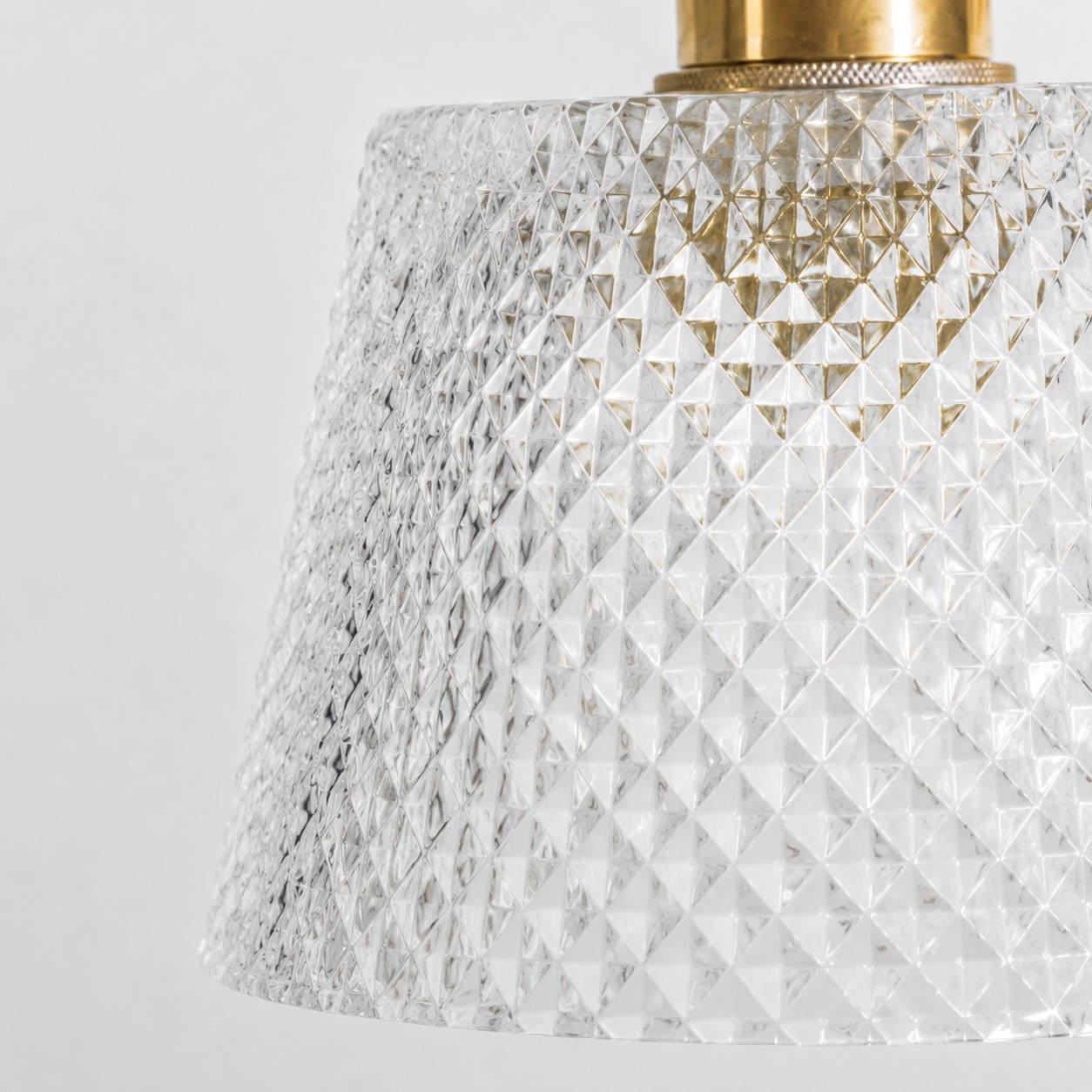 clear diamond-textured pressed glass shade close-up